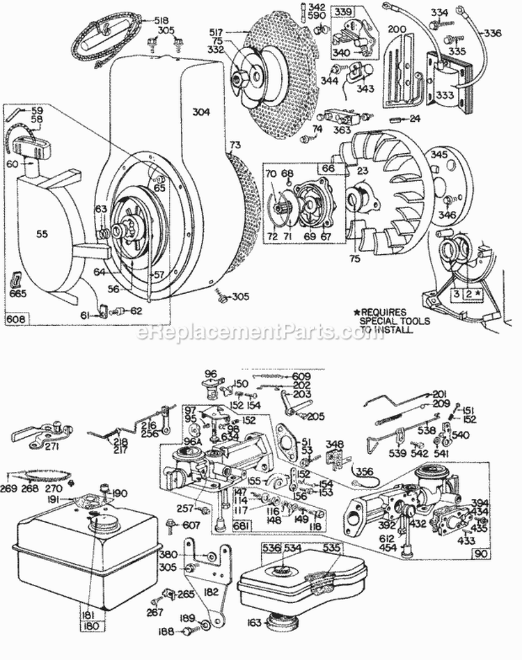 Carb AssyBlower HsgRewind Diagram and Parts List for 140202-0141-99  Briggs and Stratton Engine
